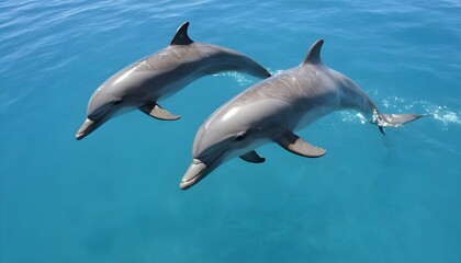 A pair of dolphins swimming in perfect harmony thr