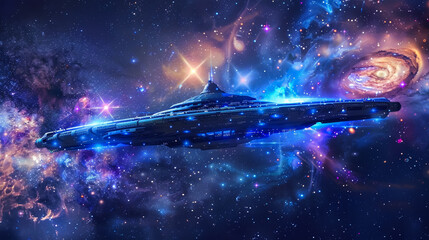 Fototapeta premium Lone Starship in the Andromeda Galaxy