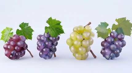 Set of Ripe Grapes with Leaves Cut Out 8K

