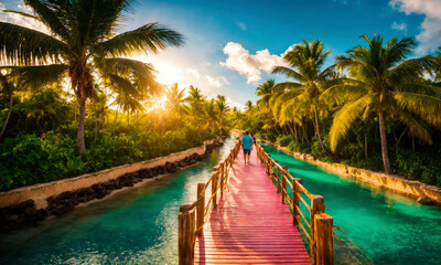 Obraz premium beautiful beach and palm trees. Selective focus.