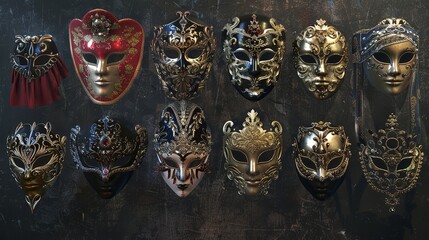 Set of Venetian Opera Carnival Masquerade Masks

