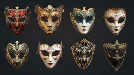 Set of Venetian Opera Carnival Masquerade Masks

