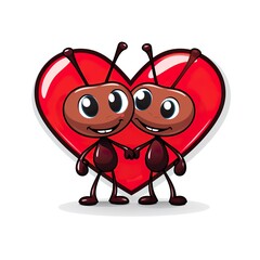 Obraz premium Two stick-figure ants sharing a heart-shaped crumb. 