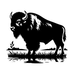 Minimalist Bison Silhouette- Immortalized in Dynamic Vector Depictions of Wild Majesty- Bison Vector- Bison Illustration.