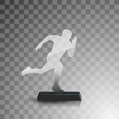 Glass winner trophies. Glass Trophy Awards. First place award, crystal prize and signed acrylic trophies. Glass award trophy or winner prize realistic vector illustration. Transparent crystal plate