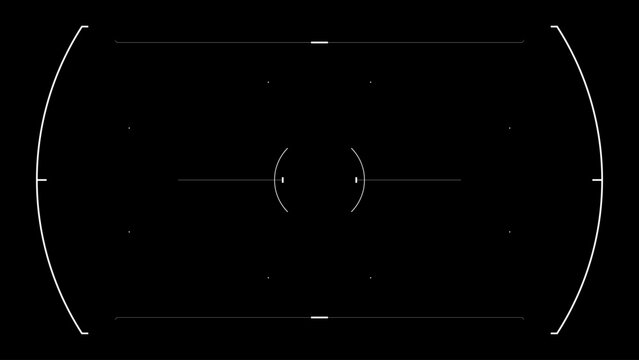 Futuristic glitchy HUD aim. Cyberpunk style distorted HUD screen. Tech user interface hologram glitched screen for game, movie, sci-fi, drone footage, VR etc. Overlay template. Tech concept.