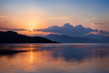 Obraz premium The sunset of nature, the calmness of nature, the end of the day, the calm and tranquil atmosphere, ai, generative, 생성형, korea, 일몰 일출