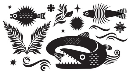 Black and white abstract stylized fishes 