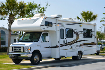 Scenic RV motorhome roadtrip Adventure in Majestic Mountain Landscape