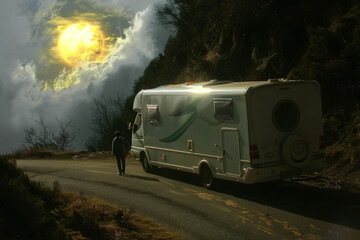 Scenic RV motorhome roadtrip Adventure in Majestic Mountain Landscape