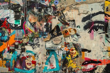 A chaotic collage of urban graffiti and street art