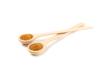 Cinnamon powder  isolated on white background. Spicy spice for baking, desserts and drinks. Fragrant ground cinnamon.