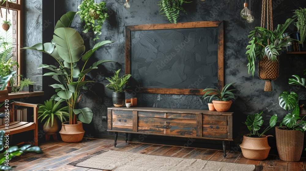 Poster a wall of blocks with a blank canvas layout showing the texture of the frames and details in a moder