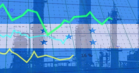 Image of financial data processing over flag of honduras