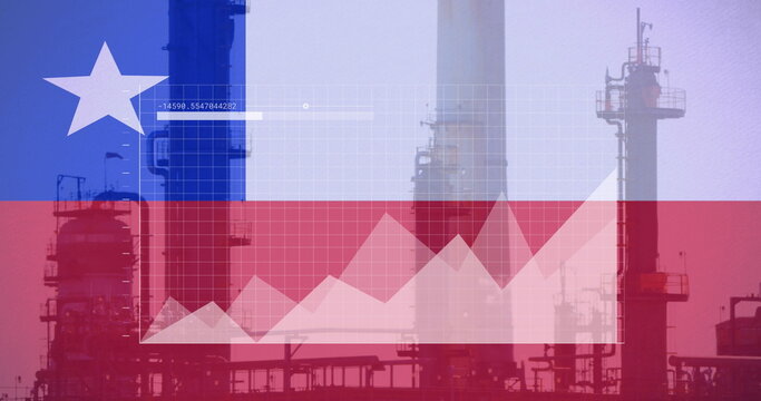 Image of financial data processing over flag of chile