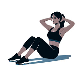 Isolated Vector illustration of young woman doing sit-ups to build abdominal muscles on a white background, minimalist style.