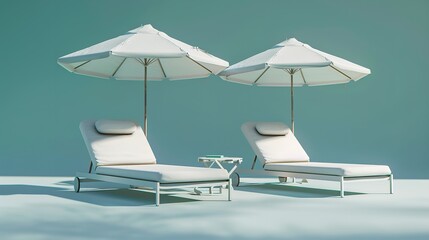 Two Sun Loungers with Parasols Cut Out 8K
