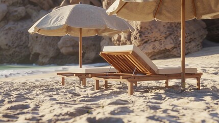 Two Sun Loungers with Parasols Cut Out 8K
