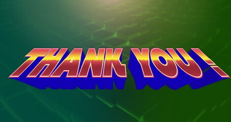 Thank you text banner with shadow effect against digital wave on green background
