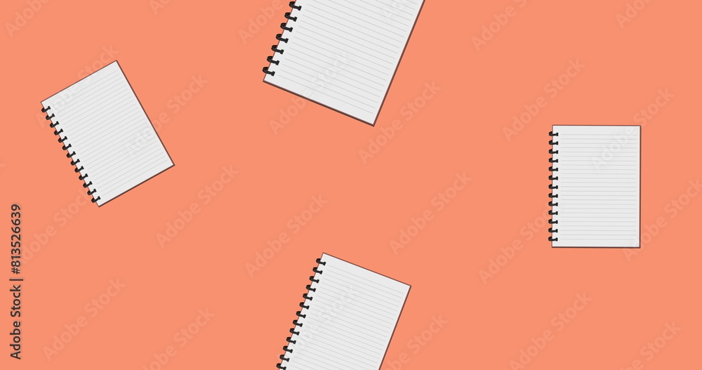 Poster image of notebook icons over red background