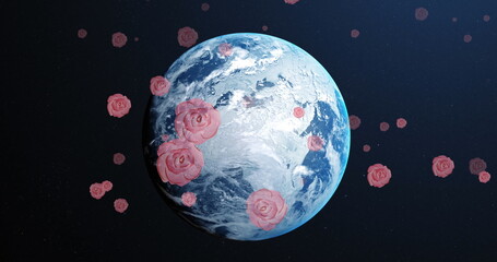 Obraz premium Image of falling roses over spinning globe