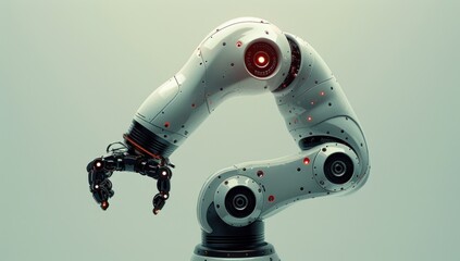 Utilize backlighting to silhouette the robotic arm against a clean, white background, allowing space for promotional messaging.