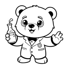Vector illustration of a cute bear drawing for toddlers coloring activity