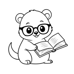 Cute vector illustration Beaver doodle black and white for kids page