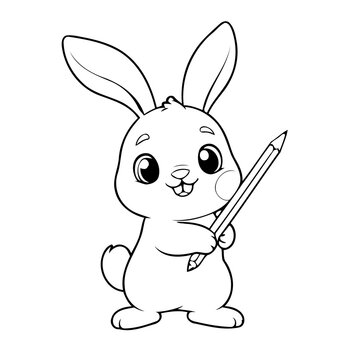 recommend clip art: Simple vector illustration of Bunny hand drawn for kids coloring page