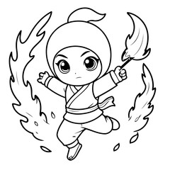 Vector illustration of a cute Ninja drawing for toddlers colouring page
