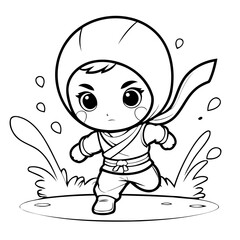 Vector illustration of a cute Ninja doodle for children worksheet