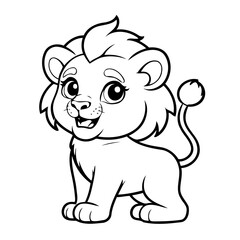 Vector illustration of a cute Lion drawing colouring activity