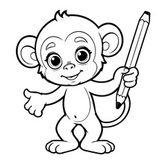 Cute vector illustration Monkey hand drawn for kids page