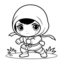 Vector illustration of a cute Ninja drawing for kids colouring activity