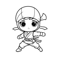Vector illustration of a cute Ninja doodle for toddlers colouring page