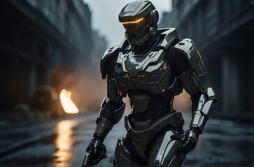 Obraz premium Futuristic Cyborg Warriors, Sci-Fi Military Armored Army