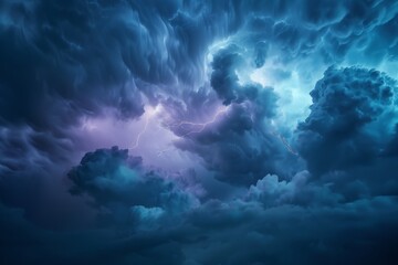 Obraz premium A dramatic thunderstorm scene with lightning illuminating the dark sky