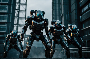 Naklejka premium Futuristic Cyborg Warriors, Sci-Fi Military Armored Army