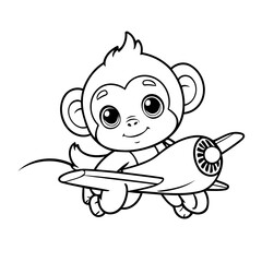 Vector illustration of a cute Monkey drawing colouring activity