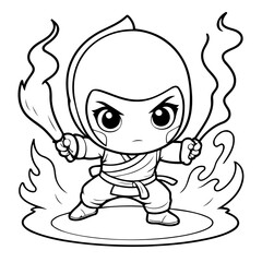Cute vector illustration Ninja drawing for children page