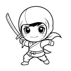 Cute vector illustration Ninja drawing for toddlers colouring page