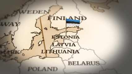 Estonia flag showing on world map with 3d rendering