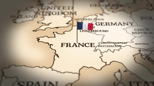 France flag showing on world map with 3d rendering