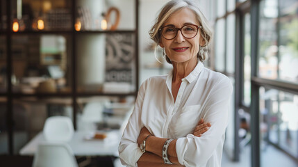 Obraz premium Woman in Glasses Standing in Restaurant