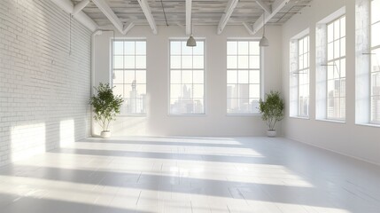 Fototapeta premium White empty room with windows