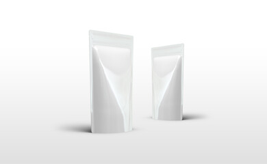 3D Illustration of food pouch packaging mockup with white background.