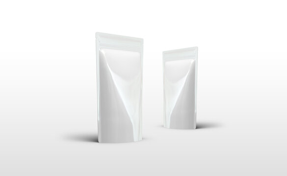 3D Illustration of food pouch packaging mockup with white background.
