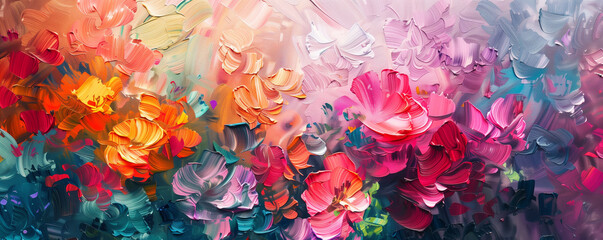 Abstract bright floral design, colorful oil paint texture, brush stroke, generated ai
