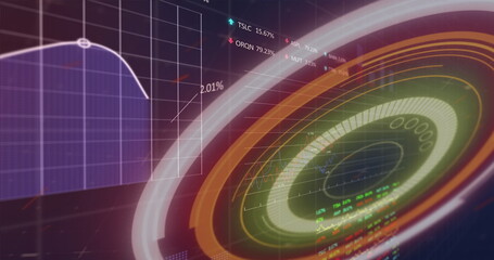 Image of clock moving over and spots on black background