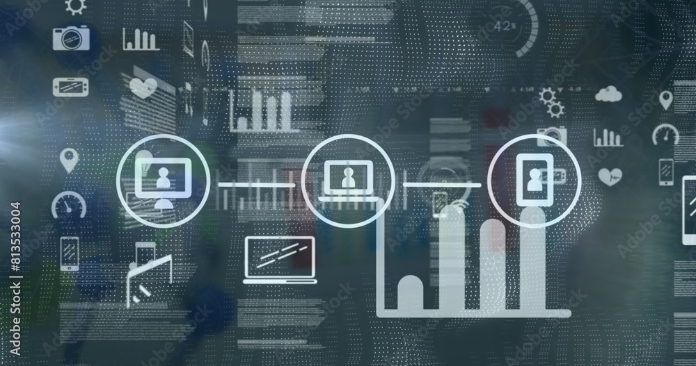 Poster image of white text circular safe lock rotating over data processing on graphs